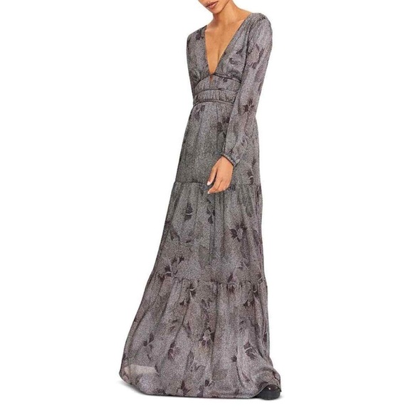 ba&sh Dresses & Skirts - NWT Ba&Sh | Woman’s Elegant Floral Metallic Grey Maxi Dress Size 1 Small